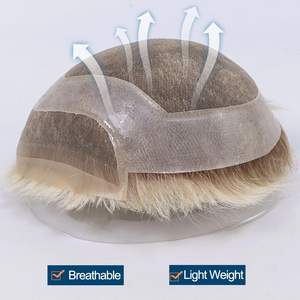 Peluca <span class=keywords><strong>de</strong></span> cabello humano 100% indio para <span class=keywords><strong>hombre</strong></span>, peluquín con encaje frontal, <span class=keywords><strong>rubio</strong></span> ceniza, FRANCÉS - Product Image 4