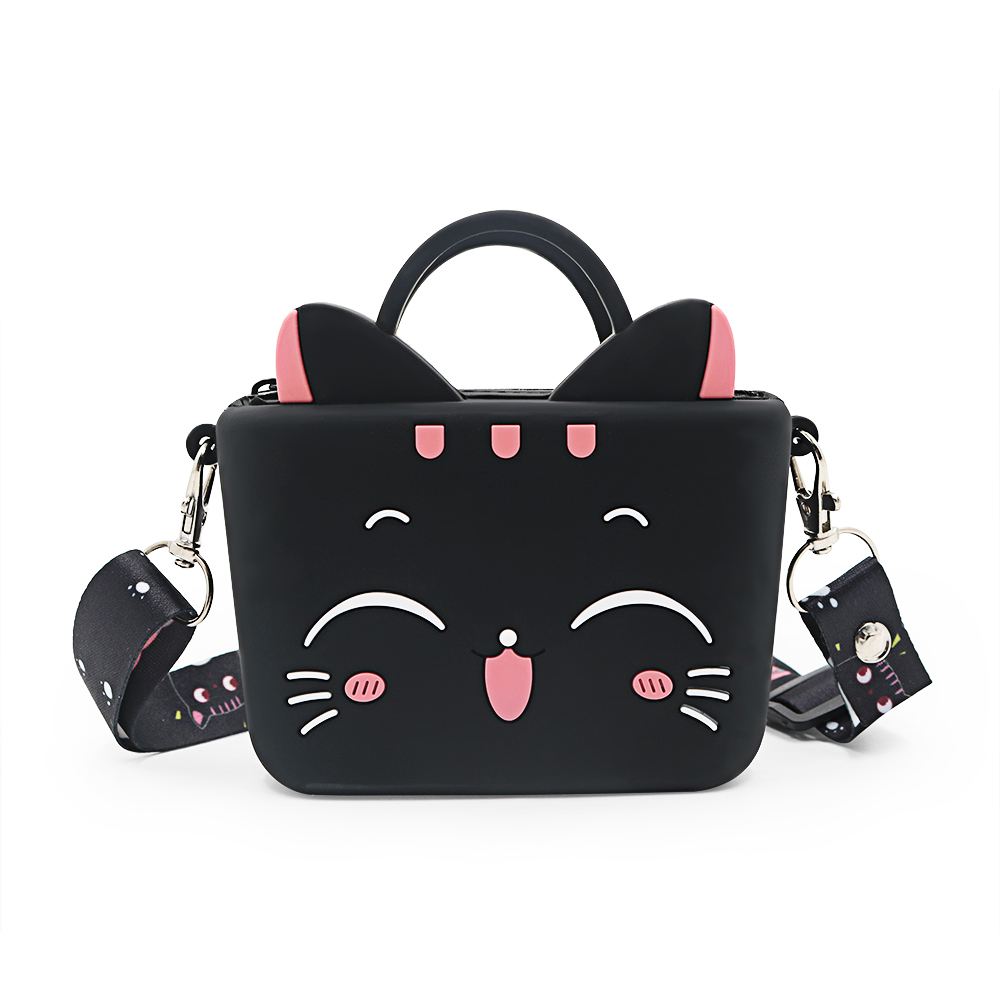 Милый силиконовый кошелек с изображением счастливого кота, милый маленький резиновый кошелек для монет с рисунком для девочек