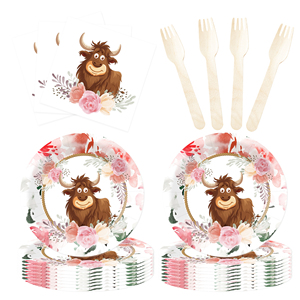 DAMAI - Decoración con Temática de Animales para Cumpleaños, Vaca de las Tierras Altas, Rosa, Suministros Desechables para Fiestas, Juego de Platos y Vasos de Papel - Product Image 3