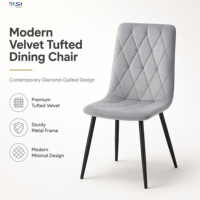 Chaise de salle à manger en velours capitonnée à dossier haut, rembourrée, grise, avec pieds en métal noir, ergonomique, pour la maison, le restaurant, moderne