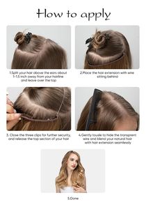 Extensions de cheveux à fil invisible 3 clips synthétiques ondulées bouclées avec bandeau transparent ajustable pour femme 18 pouces brun moyen cendré - Product Image 6