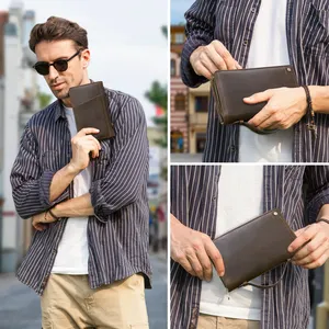 Dompet ponsel kulit asli dengan Slot, dompet ponsel kulit asli pemblokir Rfid untuk pria Airtag