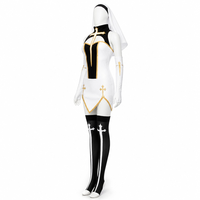 Ensemble de costume de nonne sexy pour Halloween pour femmes adultes, robe courte à col haut avec découpe en croix, voile et gants sans doigts