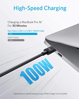 Câble USB C PD 100W 5A Chargement rapide Câble USB3.2 Gen 2 10Gbps Câble de données tressé 100W Type C à Type C 5A