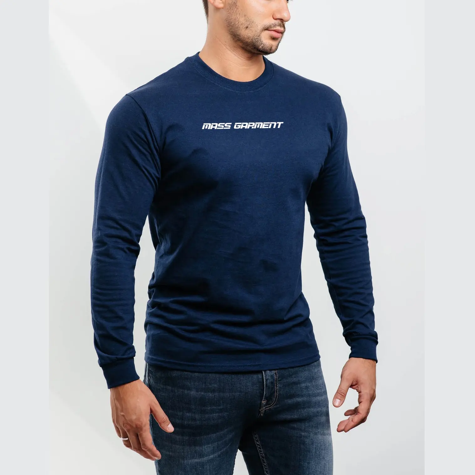 Custom High Quality 100% cotton t shirt Men's Long Sleeved Tops Round Neck Men T-shirt custom full sleeve t shirt for men