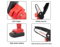 Gergaji mesin Mini 4 inci tanpa kabel, gergaji mesin kecil genggam dengan 1 baterai, kunci keamanan untuk memotong rumput