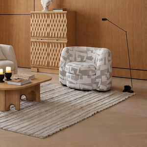 Fauteuil d'appoint moderne VB rembourré avec tissu à motif géométrique, fauteuil barillet pour salon, chambre, hôtel, mobilier de salon - Product Image 5