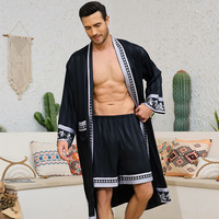 Ensemble de pyjama 2 pièces de luxe style baroque en satin grande taille respirant et à séchage rapide pour homme – Tenue d'intérieur et de détente