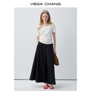 VEGA CHANG <span class=keywords><strong>T</strong></span>-<span class=keywords><strong>shirt</strong></span> bianca asimmetrica monospalla da <span class=keywords><strong>donna</strong></span> con dettaglio arricciato e coulisse, top casual slim fit - Product Image 3