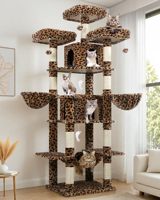 Torre para Gatos Starmoon para Gatos de Interior com Poste de Arranhar, Rede, Plataformas, Condomínios com Cesto Suspenso Design Leopardo