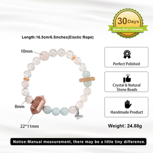 Bracelet en pierres naturelles RINNTIN GMB93, bracelet en perles d'aquamarine avec <span class=keywords><strong>pierre</strong></span> <span class=keywords><strong>de</strong></span> <span class=keywords><strong>lune</strong></span> en quartz rose, bracelet <span class=keywords><strong>de</strong></span> guérison pour le yoga, idéal pour un cadeau - Product Image 4