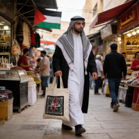 Sac fourre-tout en toile grand format avec impression de logo personnalisé, OEM, souvenirs des Émirats arabes unis, Dubaï, style Tatreez Palestine, sac de shopping