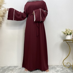 6472 #   เดรสผู้หญิงผ้าไนดาสีพื้นเรียบง่าย แต่งเส้นสีขาว แขนหลวม สไตล์หรูหรา - Product Image 5