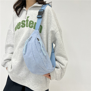 <span class=keywords><strong>Sac</strong></span> banane de poitrine et bandoulière OEM en velours côtelé imperméable avec fermeture éclair, style rétro, pour voyage, extérieur, sport, pratique et personnalisable - Product Image 3