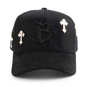 قبعات اللحية الذهبية بالجملة من B CROSS مطلية بالذهب عيار 24 قيراط، قبعات بيسبول ذات 5 ألواح من الجلد المدبوغ بحافة عريضة بجودة G5 - Product Image 2