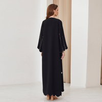 Abaya EID OEM/ODM de haute qualité, robe longue noire modeste en satin, abaya ouverte, vêtements islamiques, robe musulmane