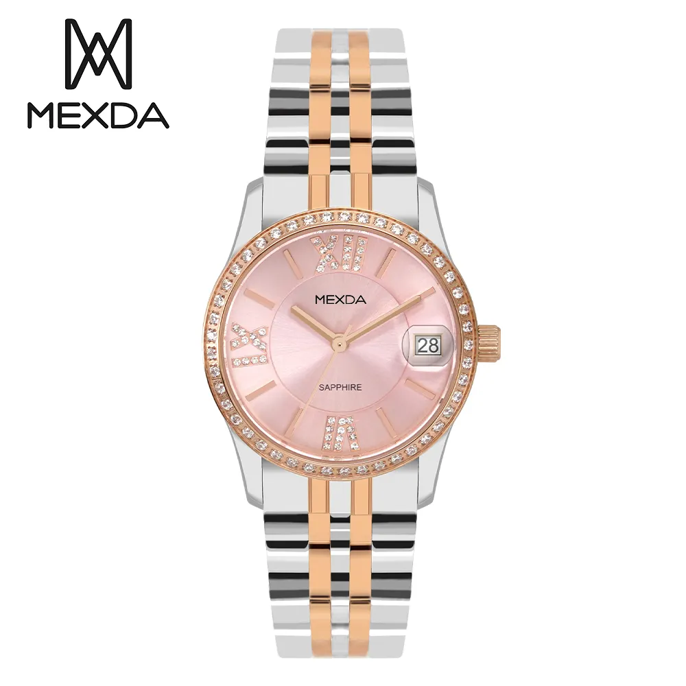 Mexdaカスタマイズデザインクラシックラグジュアリーダイヤモンドオロロジオ10atm耐水性サファイアクリスタル女性腕時計