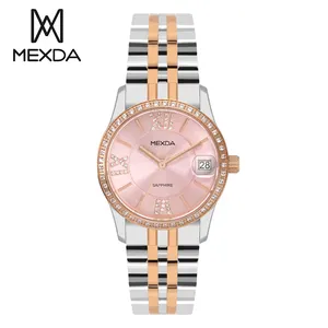 Mexda Individuelles Design klassische Luxus-Diamonduhr 10atm wasserdicht Saphir-Kristall-Damenarmbanduhr