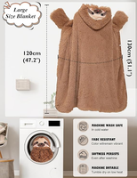 Plaid en polaire à capuche portable unisexe pour adulte, motif paresseux de Noël, confortable pour l'hiver, ignifuge