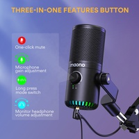 Kit de microphones de podcasting à condensateur USB programmables MAONO avec micro 3-en-1 à gain réglable, microphones de jeu RGB double mode USB Type-C