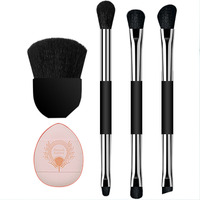 Kit riasan kepala ganda, Set kuas untuk Eye Shadow pipi kosmetik spons kuas datar putih merah muda hitam