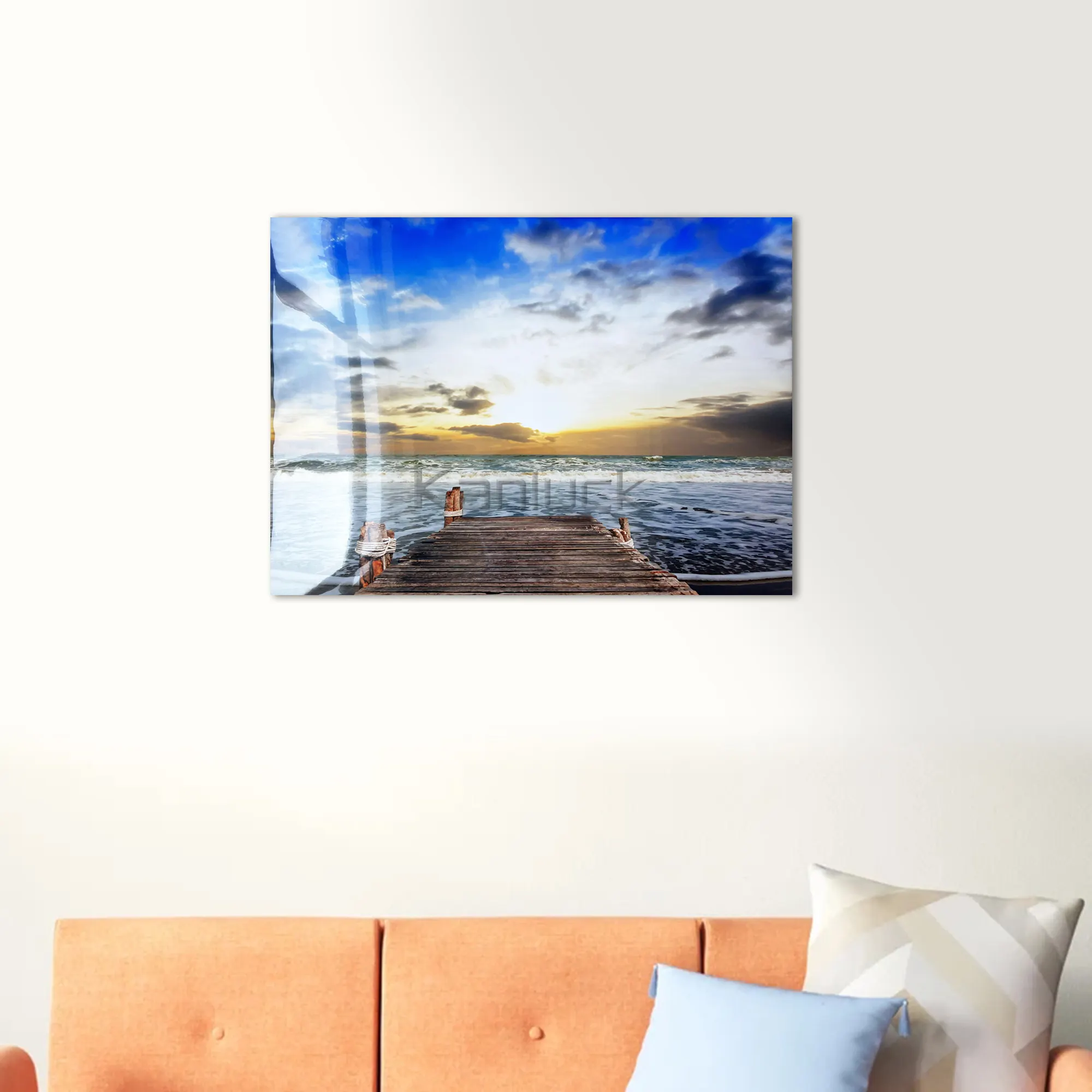 Pintura de Arte de lienzo grande con paisaje costero de playa con laca para decoración de pared