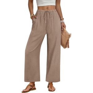 FOXA Linen Wide Leg <b>Pants</b> Woman High Waist Palazzo <b>Pants</b> With Pockets Breathable Casual <b>Summer</b> Outfits Spring Beach Vacation - Product Image 2