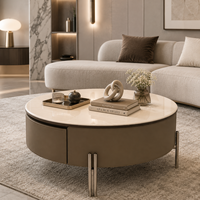 Table basse en marbre moderne, élégante et ronde, design fonctionnel, compacte, spacieuse, surface lisse, meubles contemporains