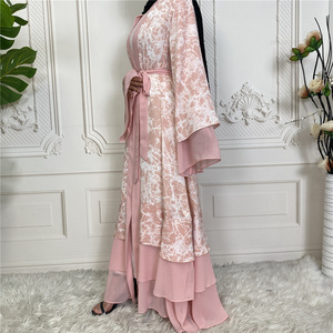 Vestido de estilo cárdigan musulmán para mujer, estampado de Oriente Medio, costura, modestia, Abaya - Product Image 2