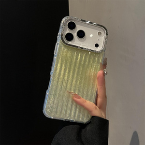 Glitter Stripes Diamond Laser Corrugated Rainbow Phone case for iPhone 17 16 15 Pro Max striped Gradient IMD Colorful back Cover - Product Image 3