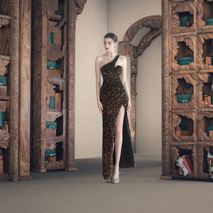 فستان سهرة طويل بحمالات رفيعة وتصميم إمبراطوري مع خصر مرتفع ولون سحري من الشيفون للحفلات وحفلات الزفاف والعشاء - Product Image 3