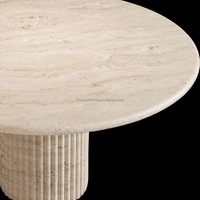 Dougbuild Mobilier d'extérieur moderne design personnalisé en pierre travertin blanc Table à manger ronde cannelée Mobilier d'extérieur en marbre naturel