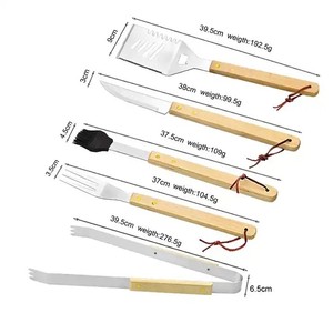 Juego de Accesorios para Barbacoa de Acero Inoxidable de 5 Piezas con Mango de Madera, para Acampar al Aire Libre, con Caja de Bambú - Product Image 5