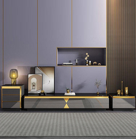 Ensemble de supports TV en cuir et en marbre, table basse, de luxe, design moderne, meubles de salon