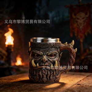 Stainless Steel <b>Mug</b> Resin Orc Face Design <b>Thermal</b> Insulation Gift For Men Beer Drinking - Product Image 5