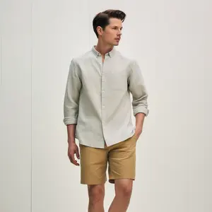 Comfortable top wear linen long sleeve solid color casual shirts linen shirt men good quality button up shirt wear four seasons