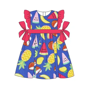 100% Cotton Dress For Kids Custom Girl Dress Friendly Summer Children's Dress Cartoon Print Kids Clothes