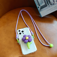 Clip arrière de téléphone portable matériel PC avec fleur transparente corde suspendue télescopique chaîne de téléphone portable