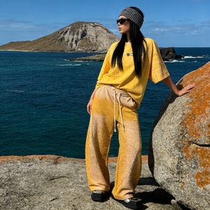 <span class=keywords><strong>8037</strong></span>/Яркий оранжевый комплект: футболка оверсайз с эффектом тай-дай и белой вышивкой, широкие брюки. Повседневный уличный модный комплект. - Product Image 4