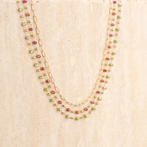 MH80 <span class=keywords><strong>1</strong></span> Pieza/lote Collar de Moda para Mujer, Hecho <span class=keywords><strong>a</strong></span> Mano con Cuentas, Chapado en Oro de 18K, Acero Inoxidable, Piedras Naturales, Doble Capa - Product Image 3