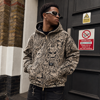 Blouson à capuche en toile délavée et vieillie 500 GSM personnalisé pour homme, coupe oversize, imprimé intégral, épaules tombantes, fermeture éclair en laiton, fabrication OEM ODM
