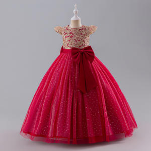 Último Vestido Elegante de Alta Gama para Niña 2025, de Satén Largo con Encaje Bordado en Rojo para Bodas, Niña de las Flores, Bailes de Graduación y Fiestas de Princesa - Product Image 2