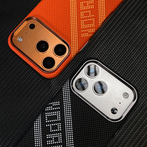 Coque PC LUXO Life Slim pour iPhone 17 Pro Max, texture <span class=keywords><strong>fibre</strong></span> de carbone <span class=keywords><strong>orange</strong></span>, coque arrière magnétique de luxe avec cadre métallique pour appareil photo - Product Image 4