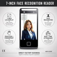 Sistema de control de acceso con reconocimiento facial dinámico LCD de 7 pulgadas, lector biométrico inteligente RFID con huella dactilar y reconocimiento de venas palmares para control de asistencia.