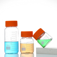 Bouteille de réactif en verre de laboratoire à large ouverture de 1 litre en gros, pot de stockage de milieu de 1000 ml avec bouchon à vis orange