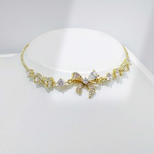 wholesale plata 925 sterling silver bow knot <b>charm</b> bracelet fashion ladies zircon unique summer 14k gold hand chain bracelets - Product Image 1