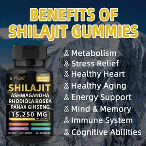 Nouvelle bonne formule prête capsules de shilajit himalayen pur avec ashwagandha ginseng soins de santé vitamine 8 en 1 supplément anti-âge
