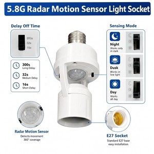 <b>Smart</b> Motion Sensor E27 Lamp <b>Socket</b> Auto On Off Bulb Holder 3 Light Modes 3 Time Settings Easy Installation - Product Image 4