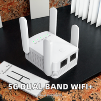 Répéteur WiFi double bande 5G 2,4 GHz/5,8 GHz 300 Mbps en promotion avec couverture de 500-1000 m² et 4 antennes externes, compatible GSM/GPRS/IP/POE