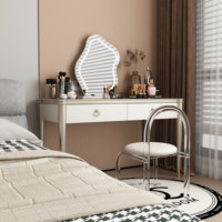 Table de maquillage moderne minimaliste en bois massif avec miroir éclairé par LED et rangement pour chambre à coucher, bureau de maquillage haut de gamme